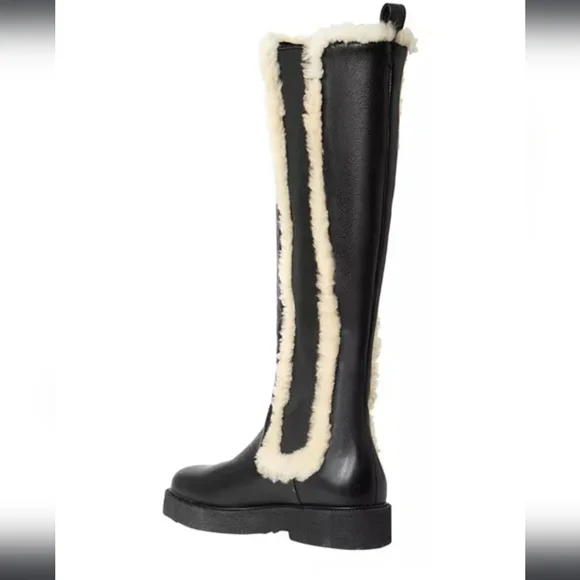 NWT$495 STAUD Women's Palamino Shearling Trim Black Cream Riding Boots Sz 36, 6 - Picture 5 of 16